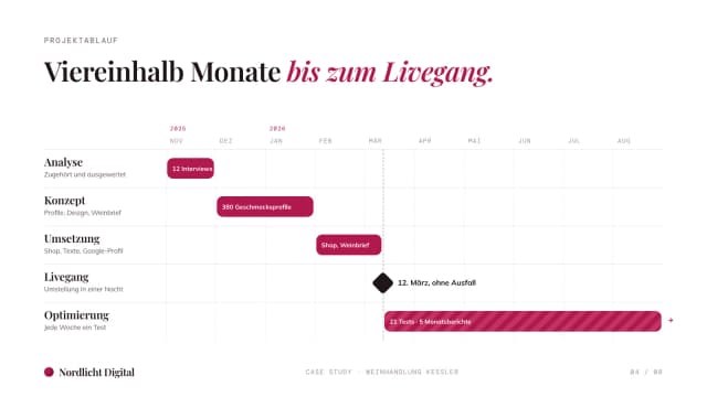 Case-Study-Beispiel, Projektablauf als Monatsraster von der Analyse im November bis zur laufenden Optimierung