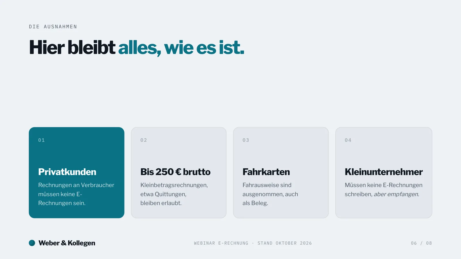 Webinar-Präsentation-Beispiel, vier Ausnahmen von der E-Rechnungspflicht
